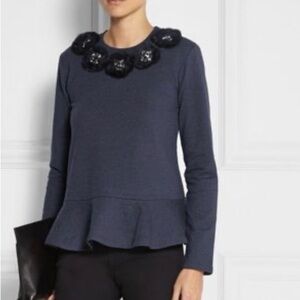 🎀NEEDLE AND THREAD cotton navy peplum sweatshirt sz 8 gems on collar